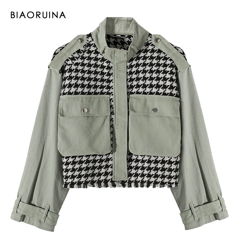 Женская твидовая куртка BIAORUINA в стиле пэчворк с ласточкой модная короткая