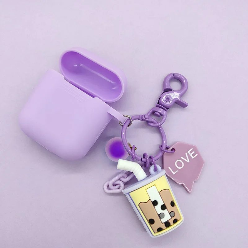 Cute Sweet Milk Tea Keychain Silicone Earphone Case for Apple Airpods Accessories Bluetooth Headset Charger Box Protect Cover |
