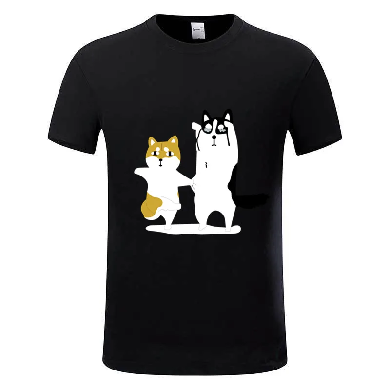 

Funny Pet Dog Shiba Inu Siberian Husky Friends T-Shirt. Summer Cotton Short Sleeve O-Neck Unisex T Shirt New S-3XL