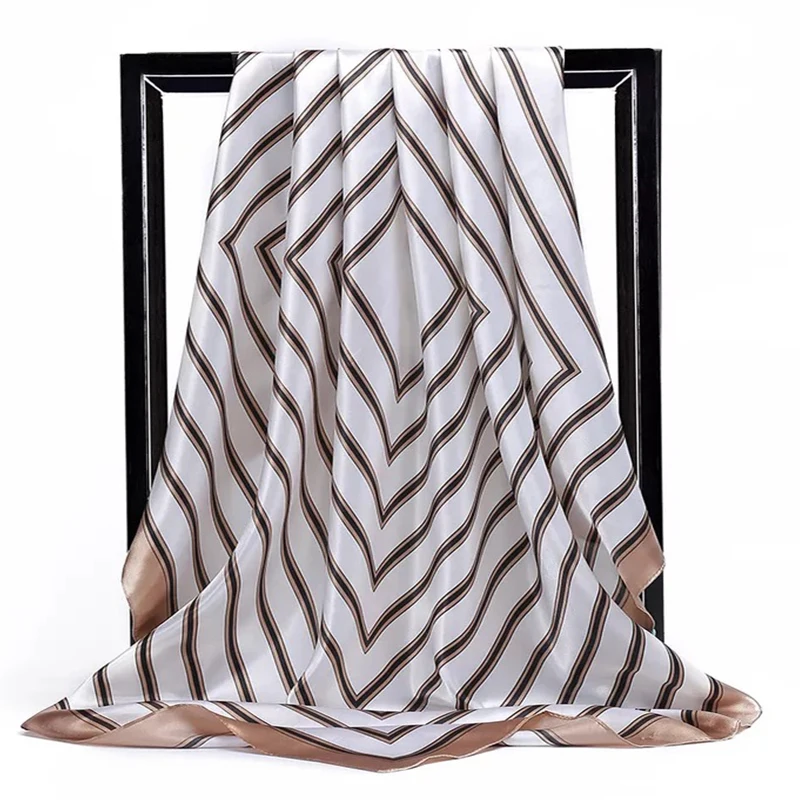 Шали квадратные с принтом в полоску модные атласные солнцезащитные шелковые