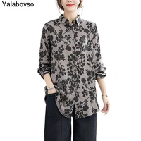 2021 autumn new comfortable womens wear loose thin cotton linen shirts flower printing blouse female fashion tops yalabovso