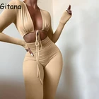 Осень 2021, Сексуальные облегающие элегантные комбинезоны Gitana с длинным рукавом, комбинезоны для женщин, Комбинезоны на шнуровке, Цельный боди