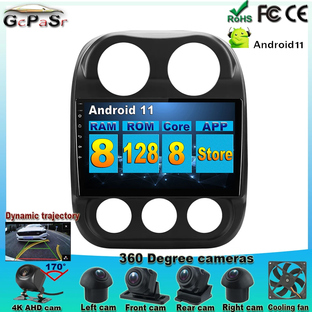 

Android auto 360 cameras 8G+128G Android 11 For Jeep Compass 1 MK 2009-2015 Car Radio Multimedia Video Player Navigation GPS