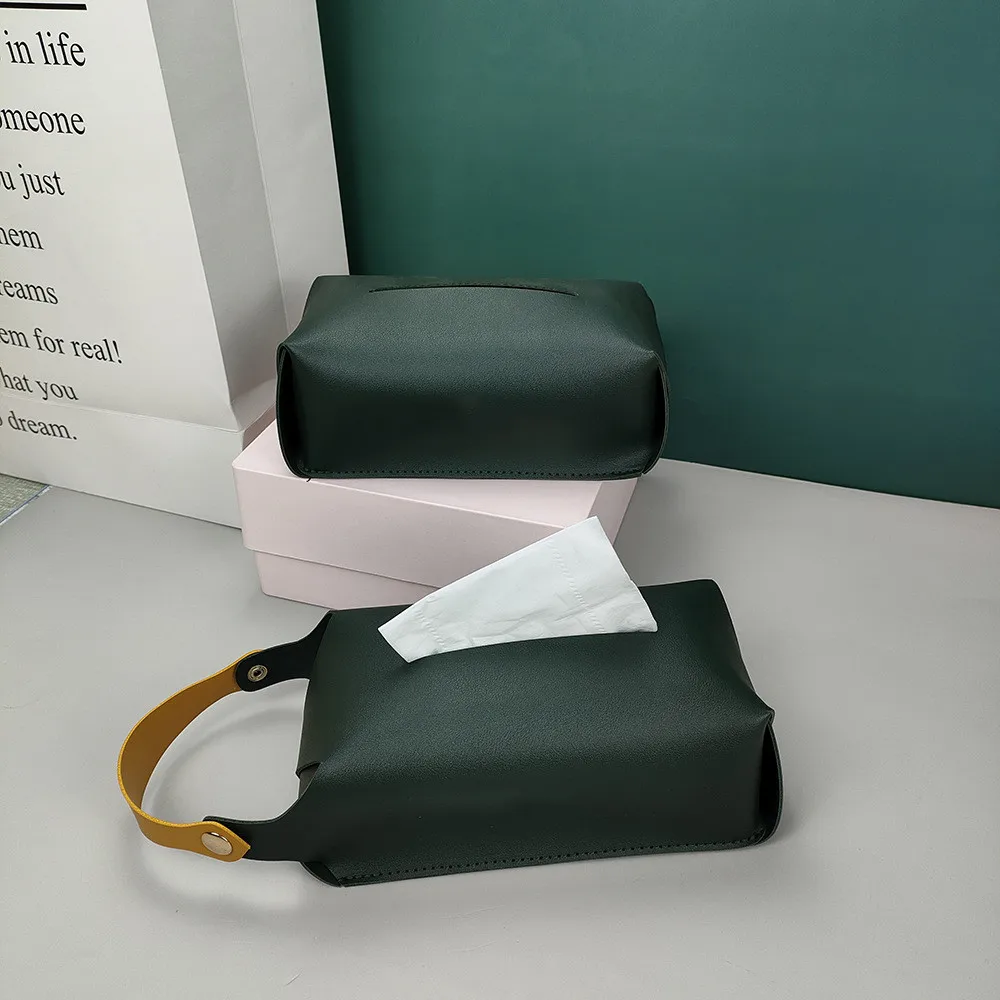 

Leather Tissue Box PU Thicken Metal Buckle Solid Fashion Camping Picnic Restaurant Car Home Bathroom Toilet Paper Hanging Case