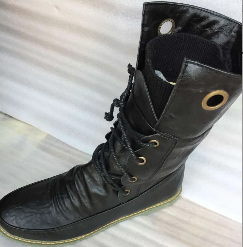 Женские ботинки до середины икры ENMAYER мотоциклетные зимние на плоской подошве