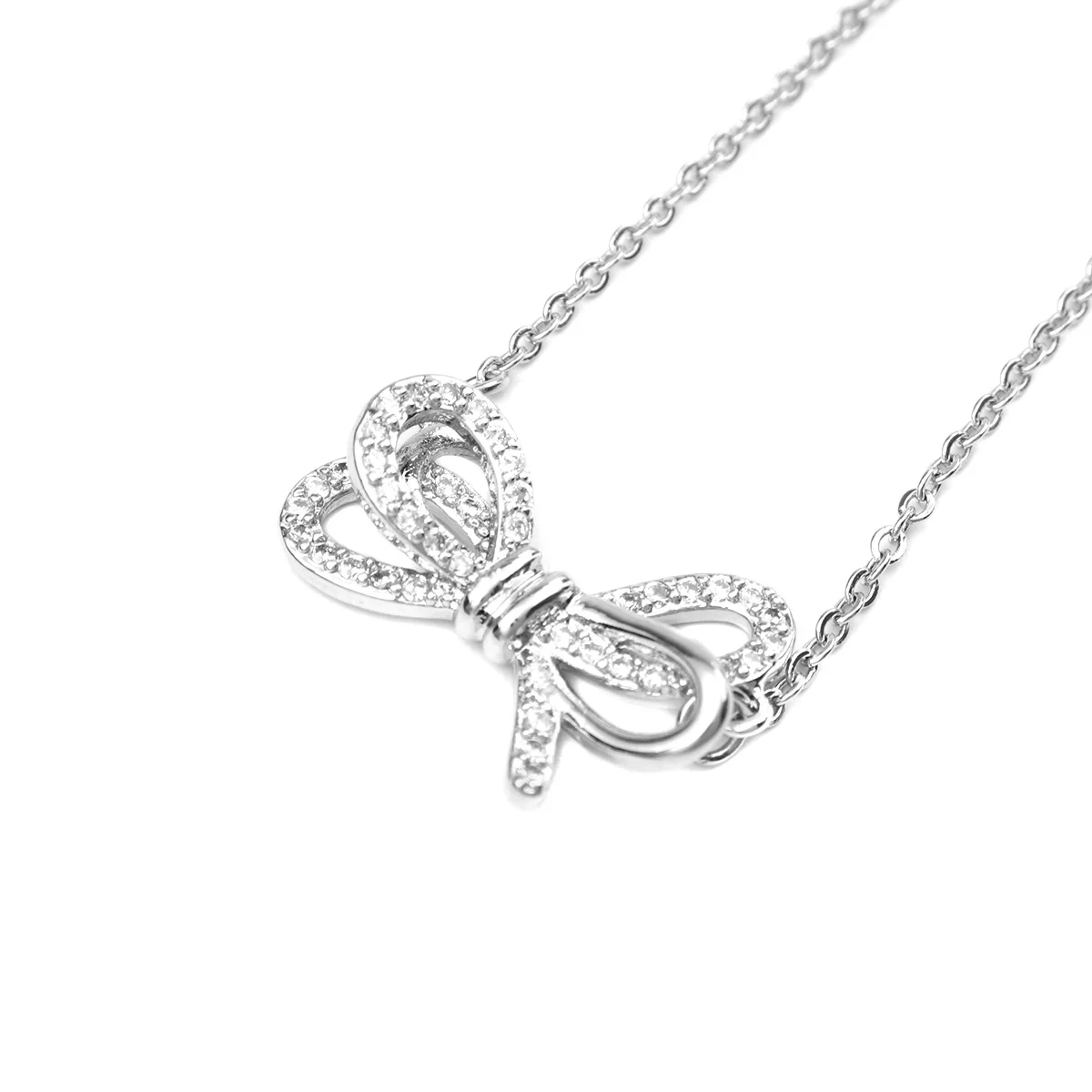 

Fashion Stainless Steel Chain Gold&Silver Necklace for Women Cubic Zirconia Bow Pendant Neckalces Jewelry Gift 47.5cm Long, 1PC