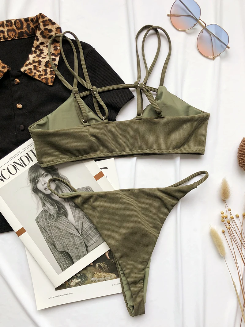 

Echonight Bikinis 2021 Women Sexy Swimwear Women's Bathing Suits Low Waist Padded Swimsuit For Women 2021 Green Bikini Set