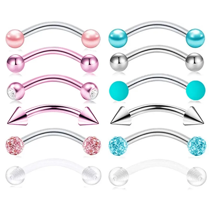 

6PCS Stainless Steel Crystal Eyebrow Piercing Set 16G CZ Curved Barbell Helix Daith Piercing Lot Tongue Piercing Snake Eyes Bulk
