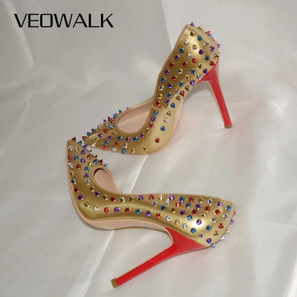 Женские туфли Veowalk с заклепками и острым носком лодочки на очень высоком