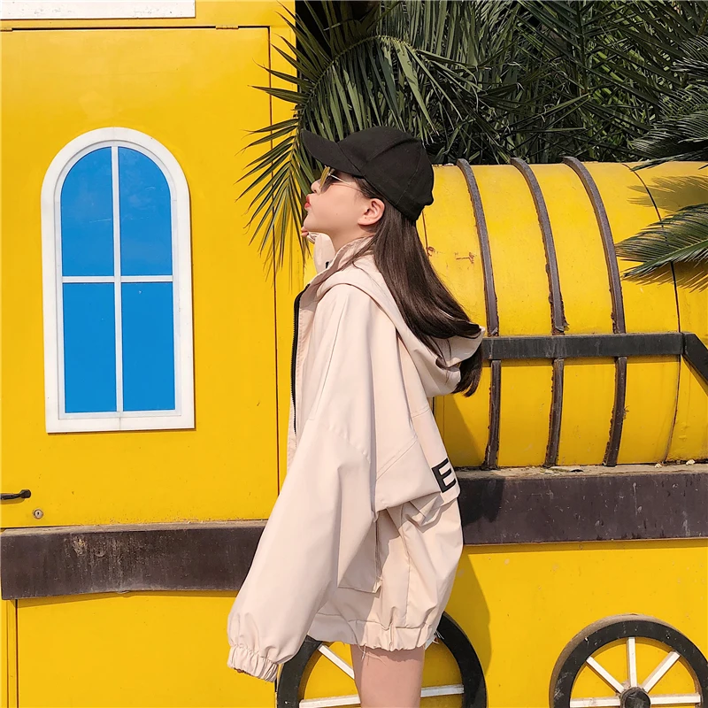 Куртка женская весна и осень Корейская версия оснастки Harajuku Свободная куртка Студенческая с капюшоном порт ветер бейсбол одежда