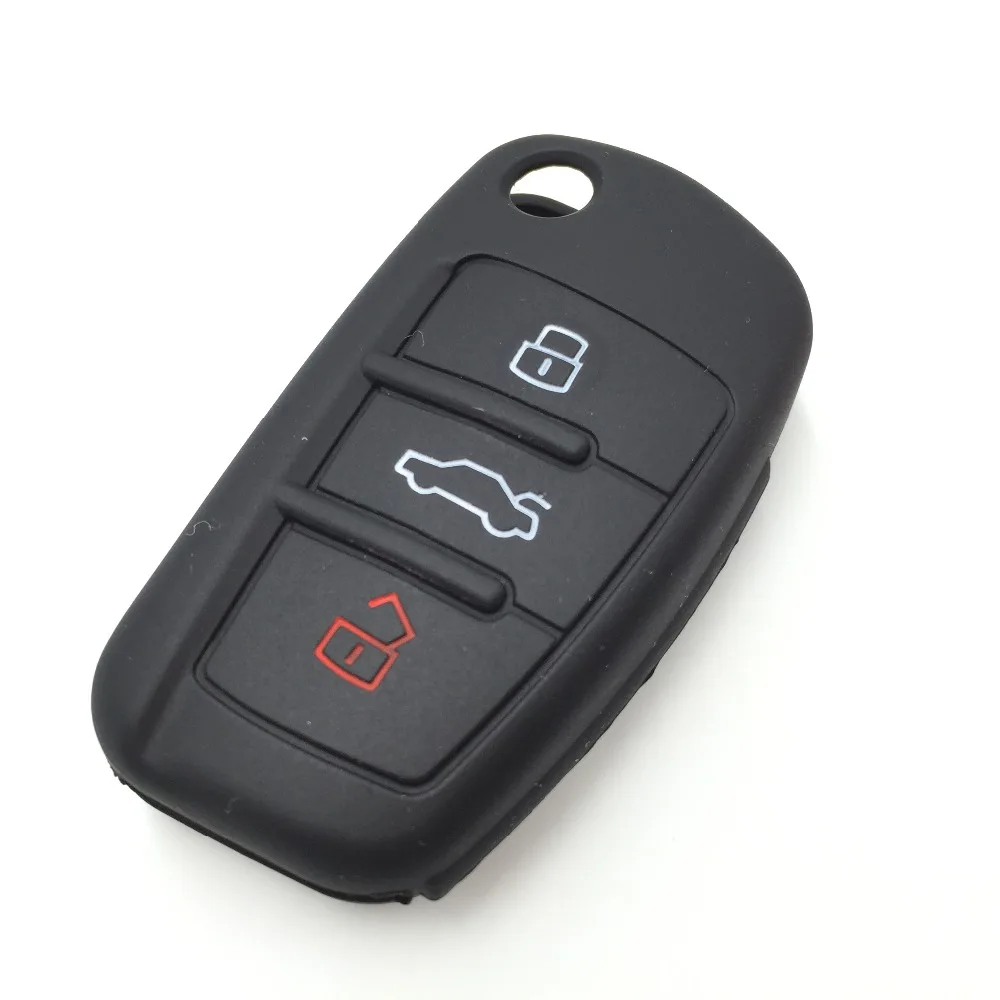 Черный красный 3 кнопки силиконовый чехол для ключей автомобиля Audi A3 A4 A6 складной