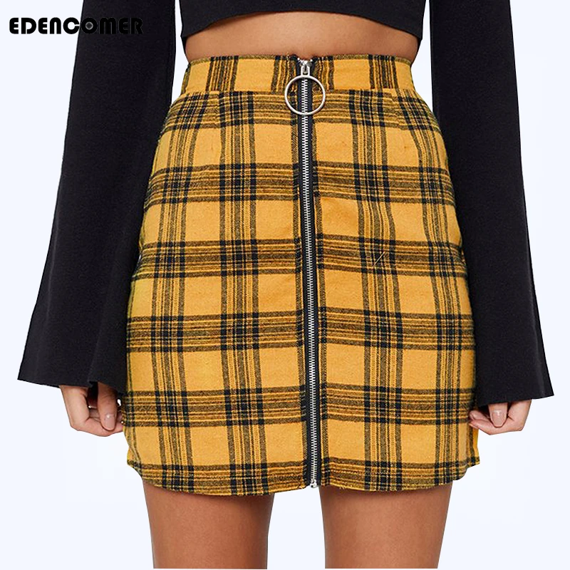 

Осень и зима 2019 Европейская и американская женская модная сексуальная юбка на молнии с высокой талией сшивание сумка с решетчатым покрытие...