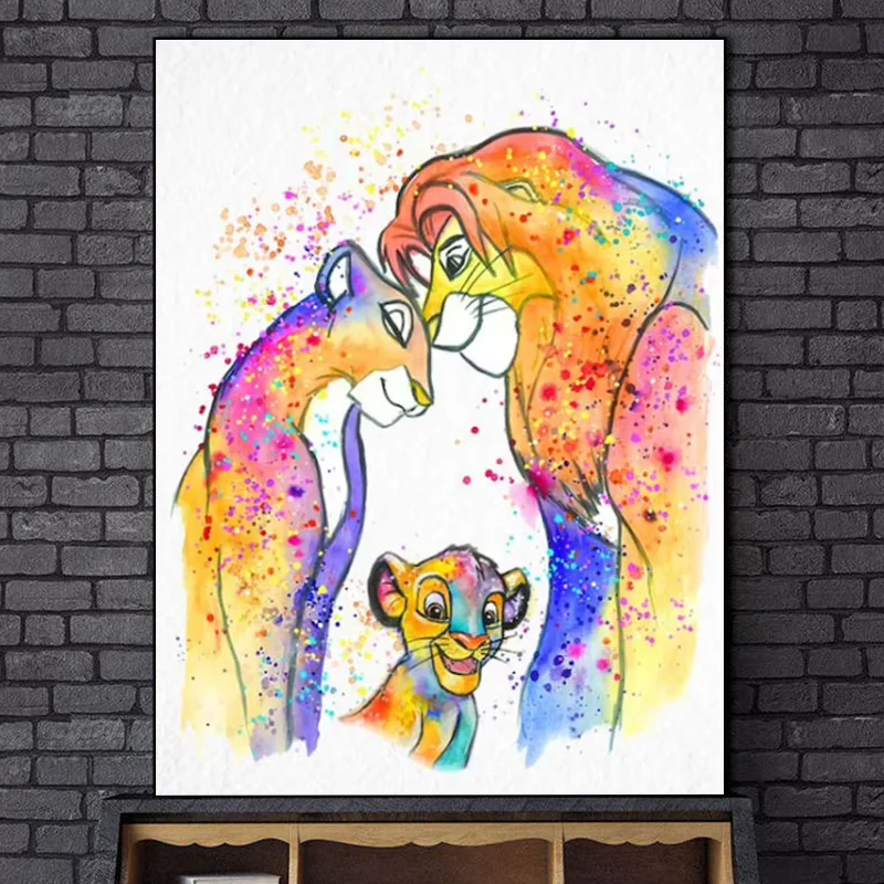 

Watercolor The Lion Kin Simba and Nala Canvas Painting Wall Art Disney Poster Prints For Kids Bedroom Cartoon Home Decor Cuadros