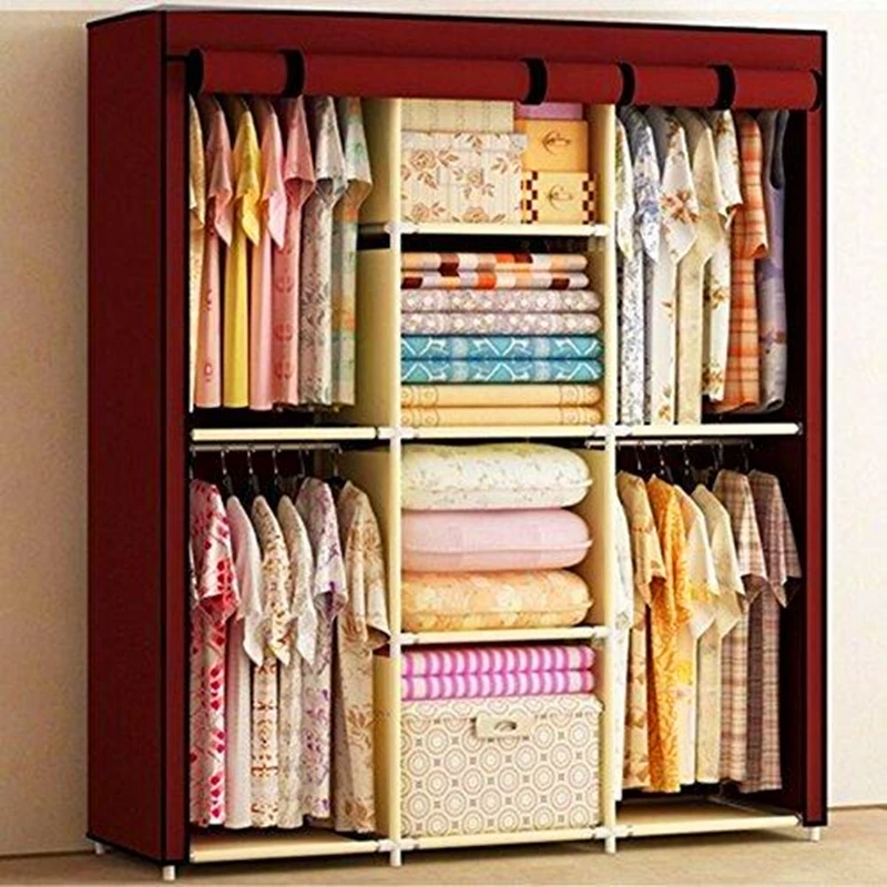 Большой портативный шкаф для хранения двойная домашняя мебель платяной одежды