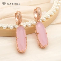 sz design new elegant large oval egg shape 585 rose gold dangle earrings for women wedding luxury jewelry 2021 fashion gift