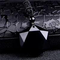 natural black obsidian six pointed star pendant necklace fashion charm jewelry chinese carved accessories amulet men women gifts