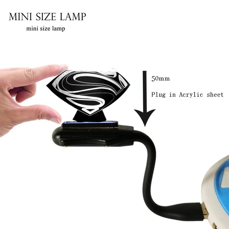 Mini Lamp 3D светодиодный DC Супермен логотип лампочки с символами, моделирующая лампа, 7 цветов, изменение иллюзии, настольный ночник, декор для комнаты, Детские вентиляторы, подарок, детская игрушка - Испускаемый цвет: Mini Lamp