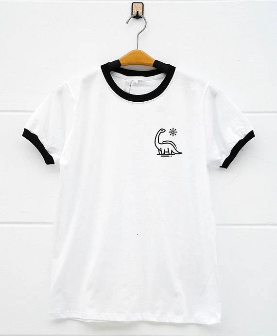 

Dinosaur tees pocket shirt cute tees teen gift graphic tee ladies t shirt ringer t shirt- K216