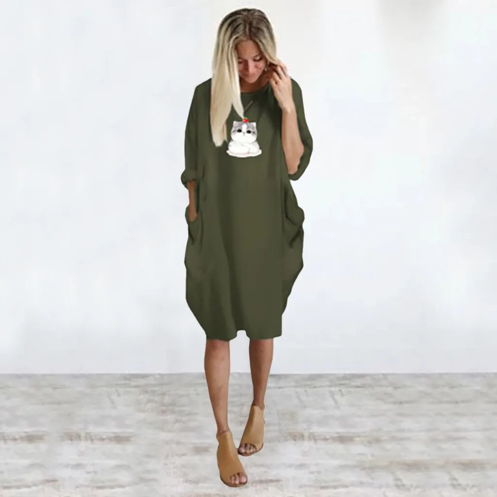 Платье Jaycosin женское с круглым вырезом свободное повседневное мешковатое принтом