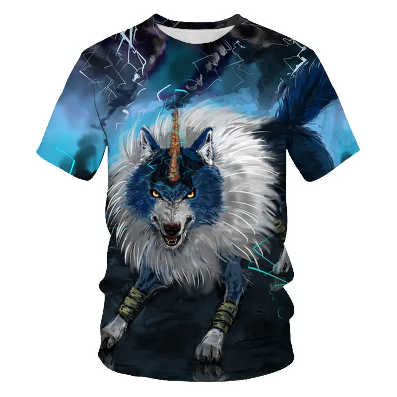 

Fashion new animal wolf 3d printing men's short-sleeved t-shirt factory direct sales casual loose compassionate male streetwear