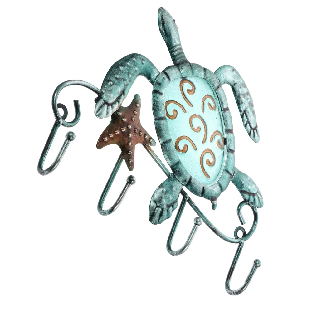 

Sea Turtle Hooks Adhesive Iron Hook Hanging Rack Beach Themed Bathroom Decor