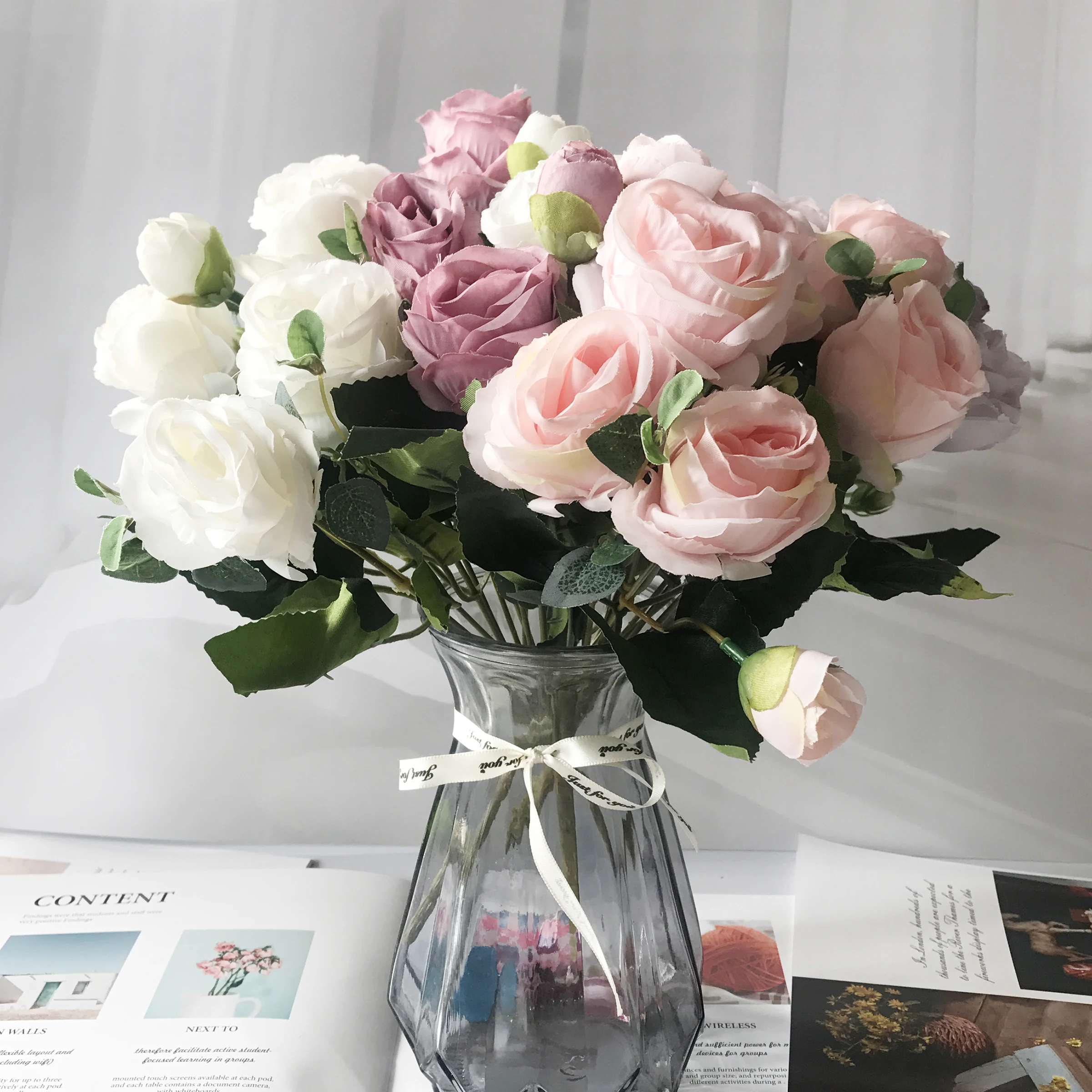 1 Bunch Artificial Silk Small Rose Flower Fake Bouquet DIY Wedding Home Decor 