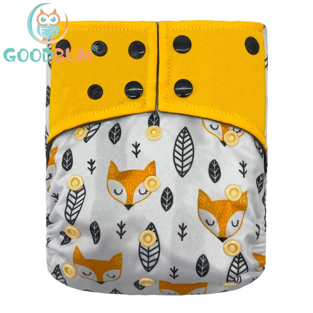 Goodbum New Fox Print Washable Reusable Cloth Diaper Adjustable Bamboo Charcoal 3-15KG Baby | Diapers