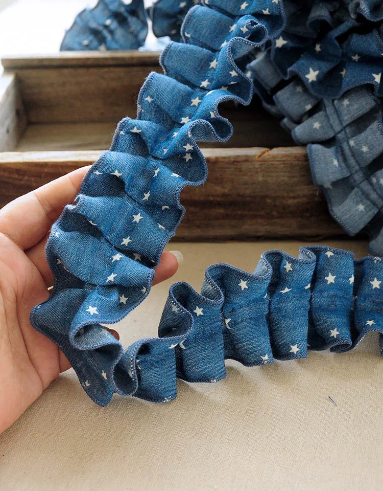 Синяя джинсовая лента с принтом в виде звезды один метр ткань для шитья одежды