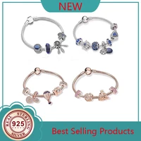 100 925 sterling silver fashion catch the shadow blue snowflake beaded pan bracelet for women wedding party fashion jewelry