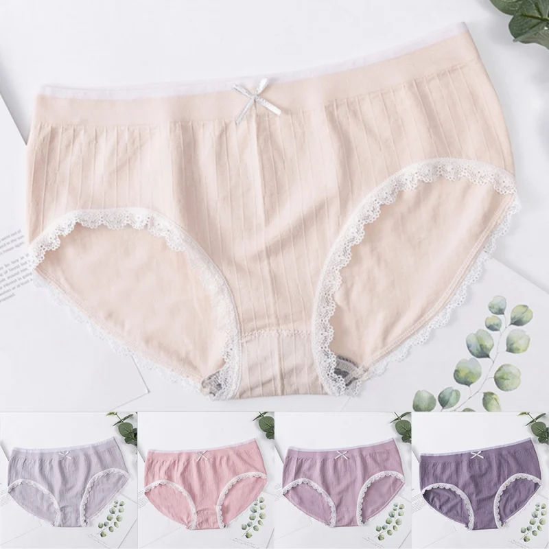 Женские кружевные трусики с бантиком однотонные | Женская одежда