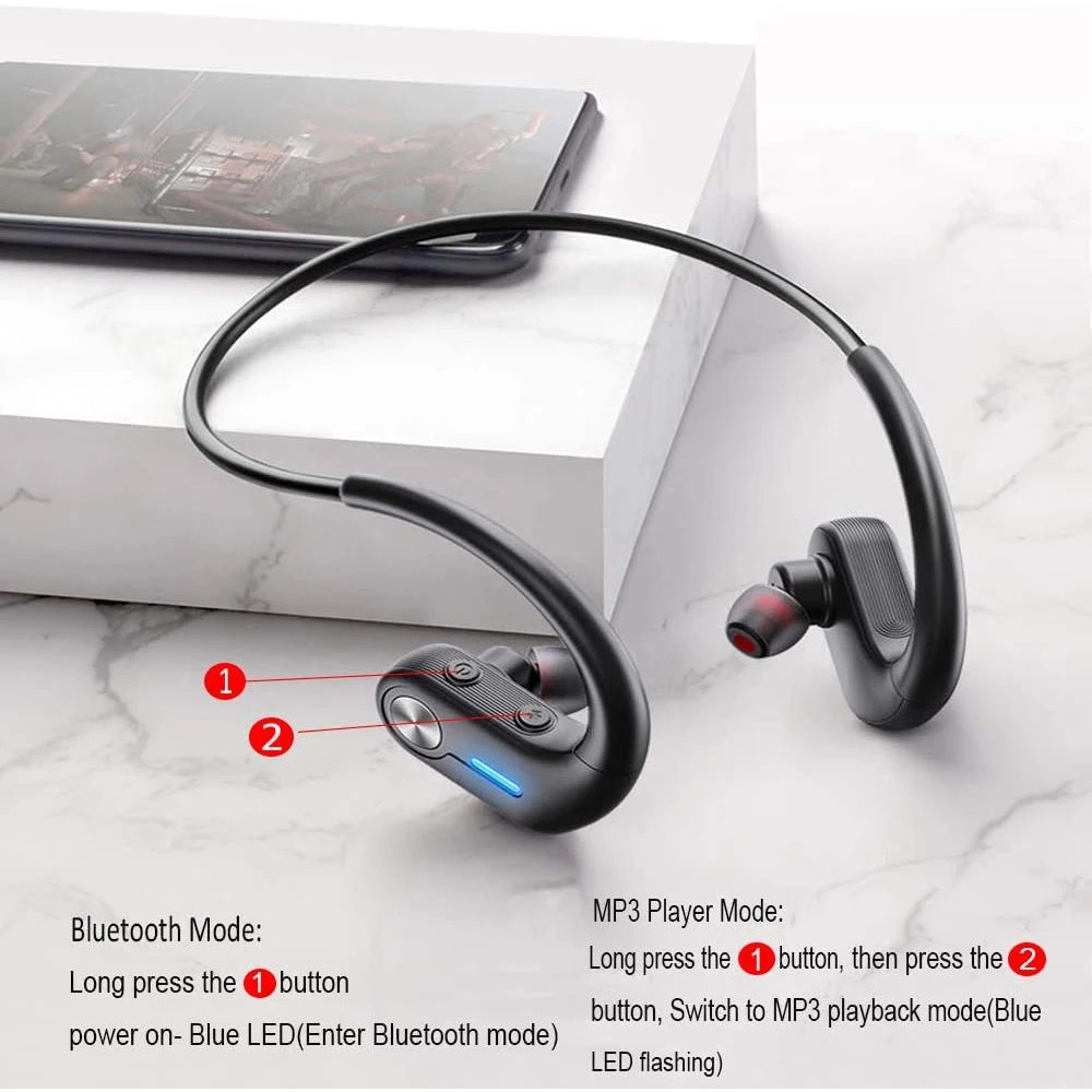 

Sports MP3 Player Headphone 32 GB Built-in Memory Waterproof Bluetooth Headset HiFi Stereo Noise Canceling Wireless Earphone