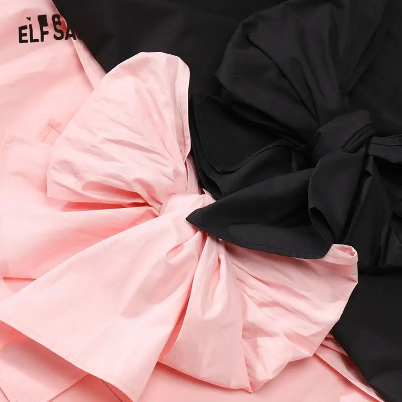 ELFSACK/черные однотонные повседневные женские рубашки с бантом и вырезом горловины