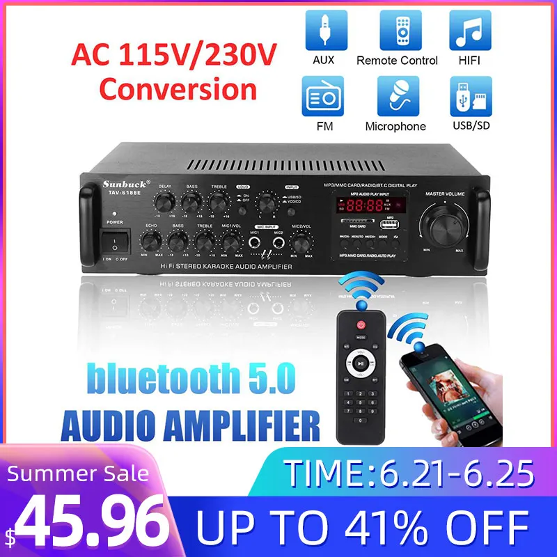 2000 Вт HIFI 5 канальный автомобильный аудио стерео усилитель мощности bluetooth FM радио