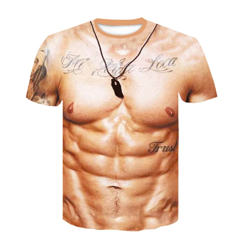 

Men 3D T-Shirt Bodybuilding Simulated Muscle Tattoo T Shirt Casual chest muscle Printing Tee Shirt Funny Short-Sleeve Clothes