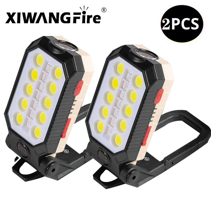 

Work Light LED+COB 2Pcs Rechargeable Flashlight Strong Magnetic Portable FoldingWaterproof Camping Charge Display Warning Light