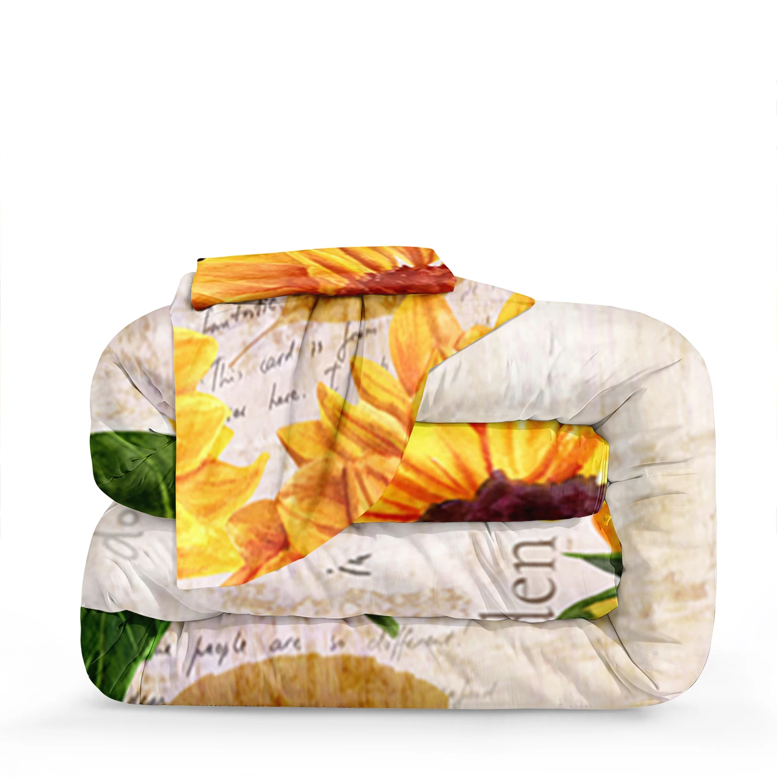 Juego de edred&oacute;n de girasoles con letras para ni&ntilde;os y ni&ntilde;as, ropa de cama con estampado de girasoles, Retro-3