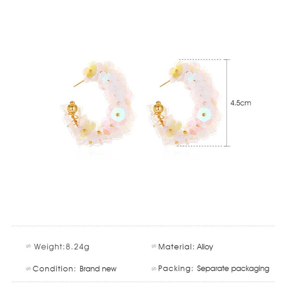 

Fashion Elegant Flower Sequins C Shape Trendy Stud Earrings for Women Girls Party Wedding Daily Earrings Modern Jewelry Gifts