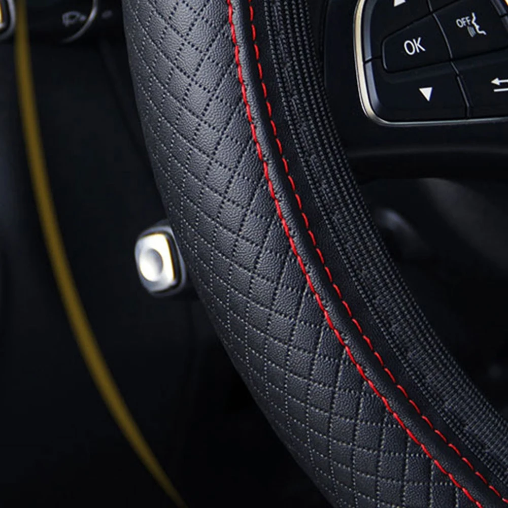 

Stylish Car Vehicle Faux Leather Safety Anti-Slip Sporty Curves Steering Wheel Wrap Cover Protector for Men Women