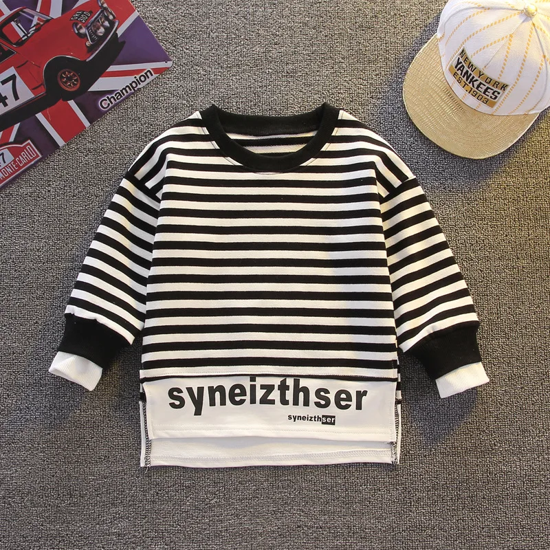 Новинка Осенняя детская повседневная одежда футболка в полоску для маленьких
