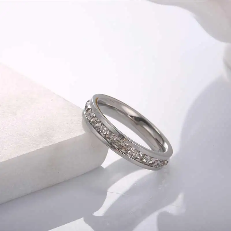 JHSL 4 мм/8 мм тонкие маленькие женские кольца из нержавеющей стали с фианитом CZ