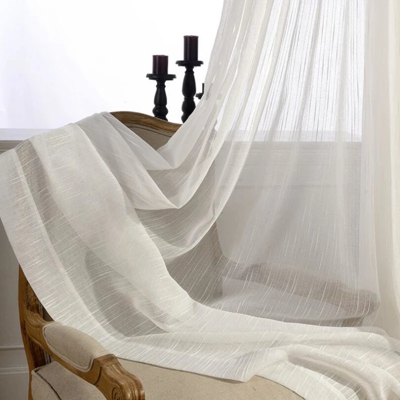 Полосатые прозрачные Занавески льняные шторы для гостиной балкона тюлевые