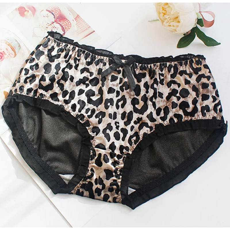 Yellow Leopard Зимние женские трусики, нижнее белье большого размера, женские сексуальные норковые золотые бархатные трусики в горошек с бантом и рюшами, женские трусы, трусы больших размеров 3xl 4xl - Цвет: Yellow Leopard
