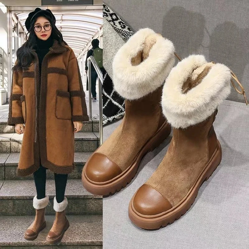 

Winter Shoes Women Warm Snow Boots with Fur Fashion Brand Ladies footware Black with Fur Female Plush botas mujer invierno 2020