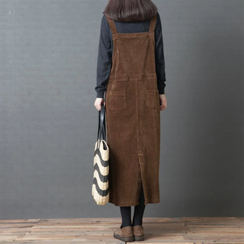 Женское вельветовое платье ANSELF Повседневное средней длины с карманами на