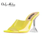 Шлепанцы Onlymaker с открытым носком, желтые прозрачные конические каблуки, туфли без задника, каблук с шипами, сандалии из ПВХ для лета, размеры 5-US15