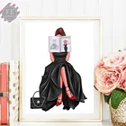 Модное черное платье для девочек, холст для чтения книг, картины, плакаты и принты, домашнее дизайнерское настенное искусство, картина для гостиной, домашний декор