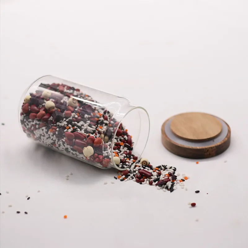 Стеклянная Герметичная Бутылка для хранения с деревянной крышкой прозрачная