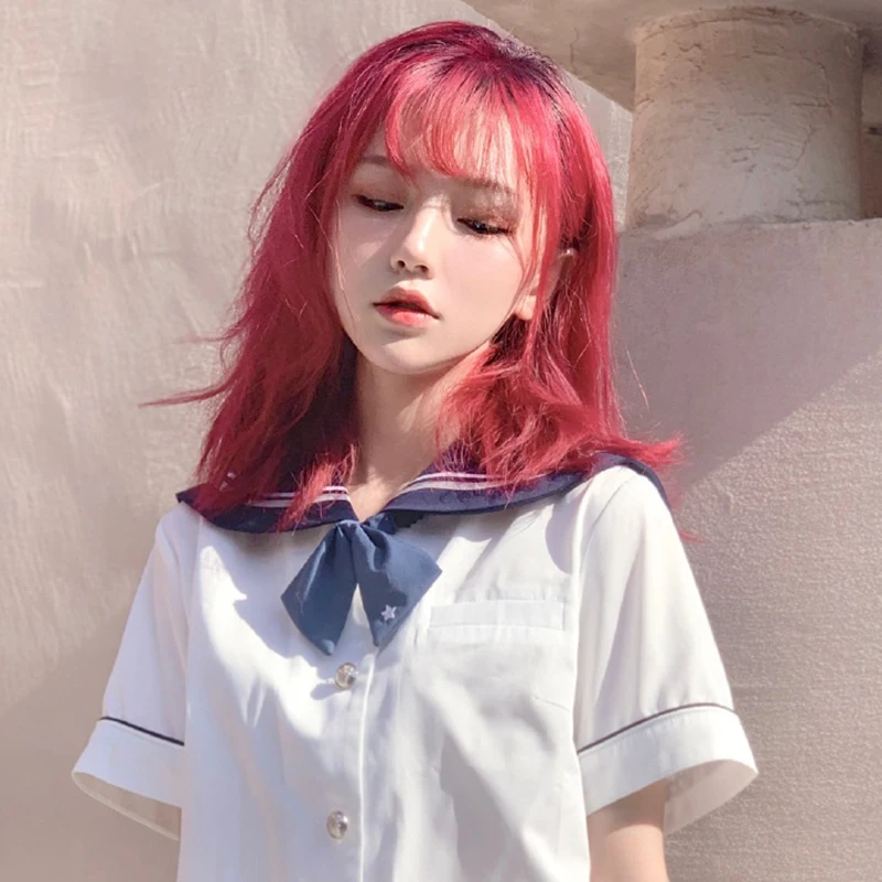 Короткие прямые парики MANWEI с челкой женские красные из натуральных волос