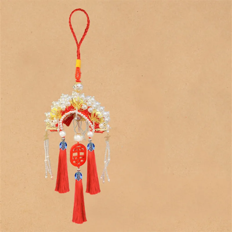New Home Furnishing Phoenix Crown Yuan Hat Tassel Safe Charm Pendant Handmade Crochet Material Finished Product