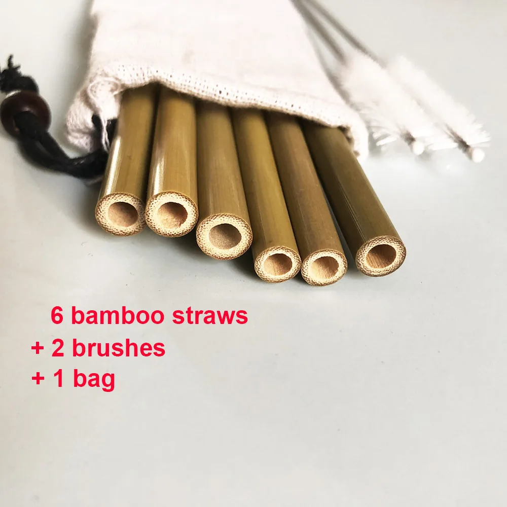 6pcs UPORS 6/10 шт. натуральные органические бамбуковые трубочек Эко-дружественных бамбука соломы Многоразовые питьевые Соломки с соломой чехол щетка 8 дюймов - Цвет: 6pcs